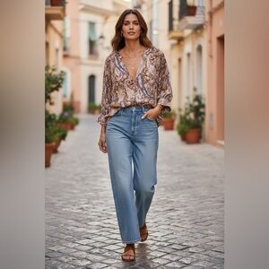 ZARA Paisley print long sleeve high low blouse size XL boho